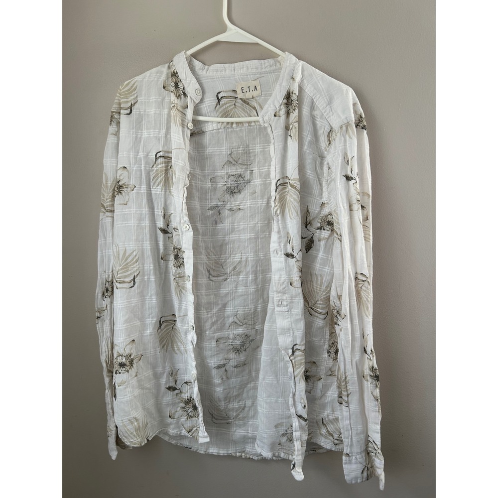 ETA Mens Button Up Shirt Floral Print 100% Cotton Size‎ M Resort Beach Boho Lux